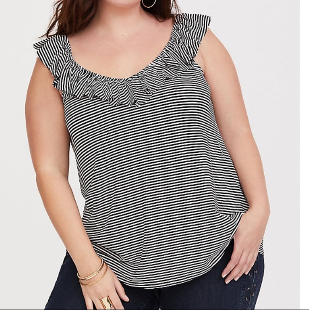 Torrid Super Soft Black and White Ruffle Tank